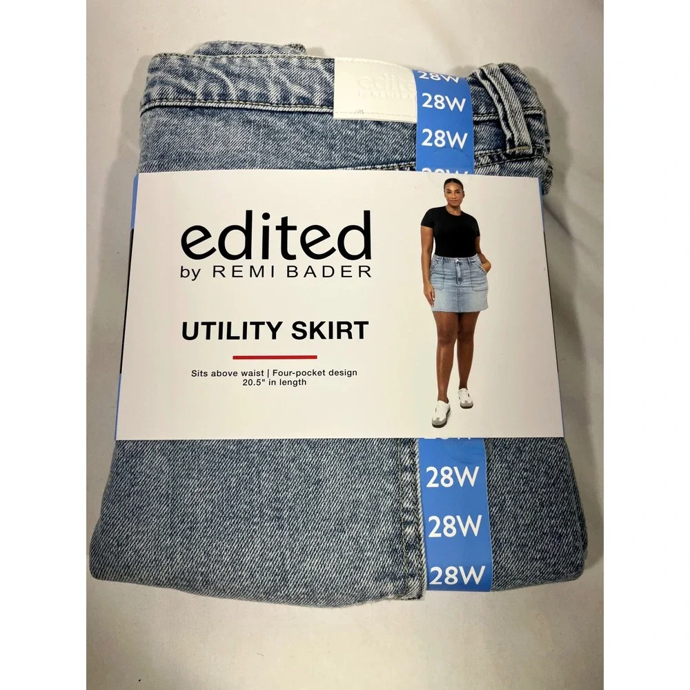 Edited Remi Bader Utility Denim Mini Skirt Women‎ 28W Light Wash Raw Hem Curvy